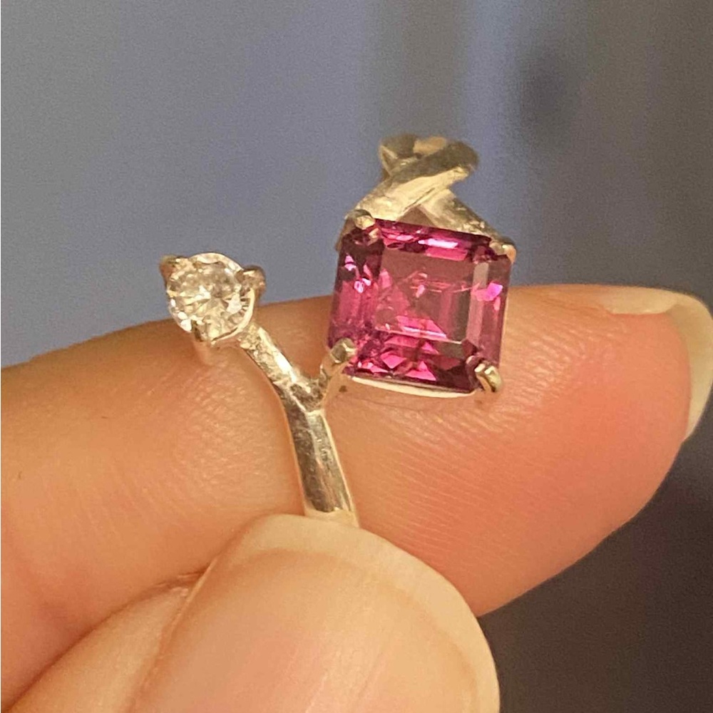 Handmade Beautiful Natural Garnet & Zircon Gemstone Pure 925 Silver Ring